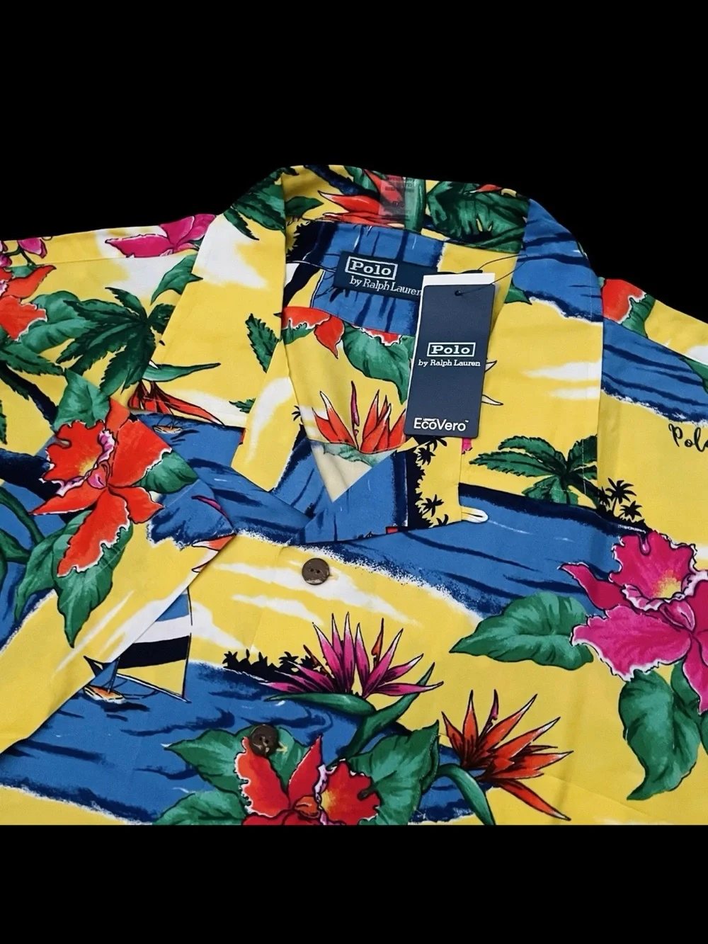 Polo Ralph Lauren Hawaiian Camp Shirt Yellow Tropical Sailboat Size 3XB $168